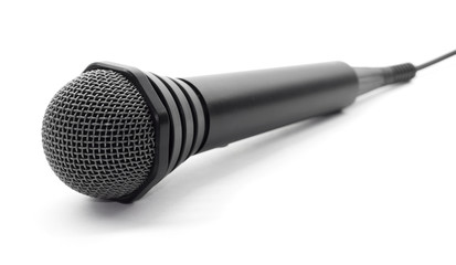 Plugged in Microphone on White Background