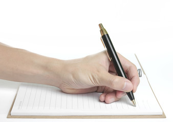Recycle notebook with beautiful hand holding pen for writing