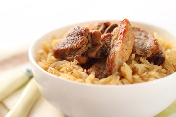 Pork ribs baked with sauerkraut