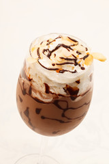 cold fresh ice coffee with chocolate close up
