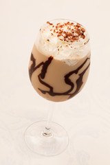 cold fresh ice coffee with chocolate close up