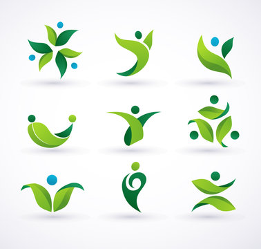 Vector green ecology people icons
