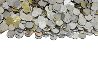 baht thai pile coin on white background with copyspace for business financial or benefit investment and saving money