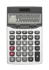 silver calculator for marketing or business investment and financial calculate and ninety nine number in display on white background isolated