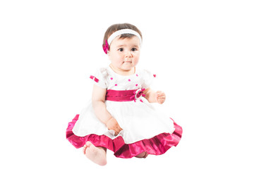 Little cute baby-girl  in pink dress on white background