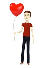 Obraz na płótnie Canvas 3d render of cartoon character with heart balloon