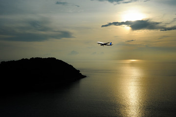 Airline flying in the sky at night
