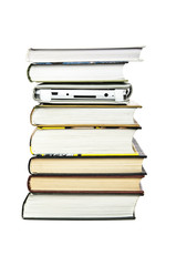 Stack of books with single e-book