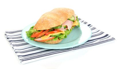 Fresh and tasty sandwich with ham and vegetables isolated