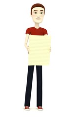 3d render of cartoon character with paper
