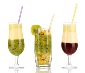 Delicious fruit smoothies isolated on white