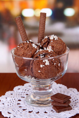 Delicious ice cream on table in cafe