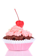 Delicious beautiful cupcake isolated on white