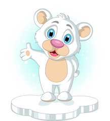 cute little Polar bear cartoon raising his hand