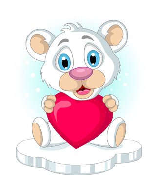 cute little polar bear holding heart love