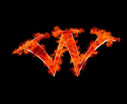 W en llamas.