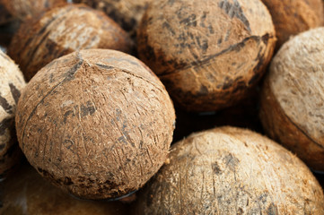 closeup of stack coconut shell