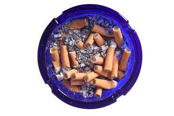 Ashtray full of cigarettes (white background)