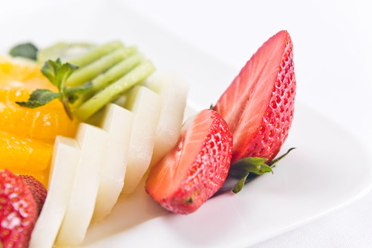 Fresh fruits with peppermint