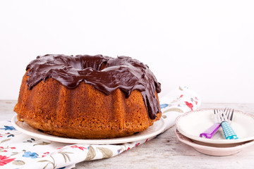 cake with chocolate sauce