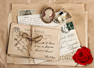 old french post cards and rose flower