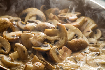 Fried mushrooms in a pan