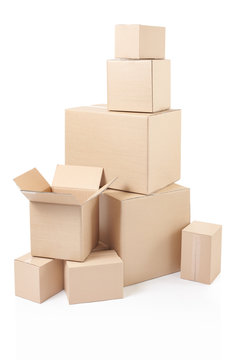 Cardboard boxes stack with clipping path