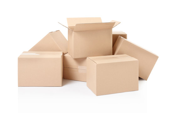 Cardboard boxes on white with clipping path