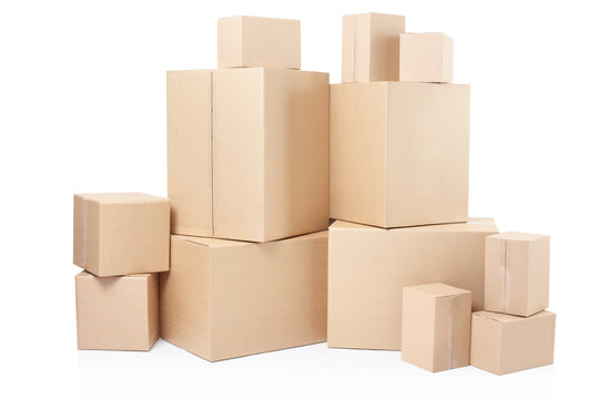 Delivery cardboard boxes on white, clipping path