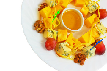 cheese grapes nuts salad food isolated on white background clipp