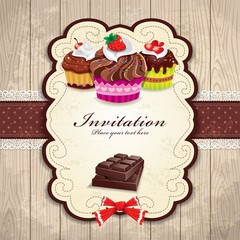 Vintage chocolate cupcake invitation template