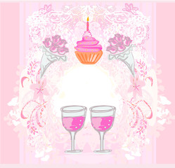 illustration of cute retro cupcakes card - Happy Birthday Card