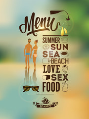 Menu poster with a tanned young people. - 52581543