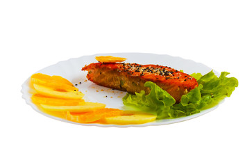 salad plate fish tasty boiled isolated on white background clipp