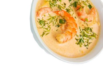 shrimp soup food dill in a bowl isolated on white background cli