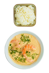 soup food shrimp rice plate isolated on white background clippin