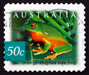 Postage stamp Australia 2003 Orange-thighed Tree Frog, Amphibian