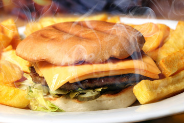 steaming hot Hamburger