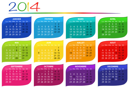 calendrier annuel 2014 vectoriel coloré fond blanc