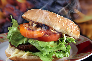 steaming hot Hamburger