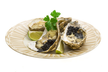 Oysters with black cavair