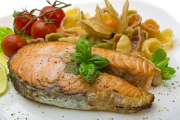 Grilled salmon with pasta