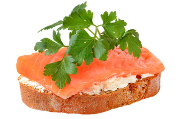 Sandwich with salmon and parsley