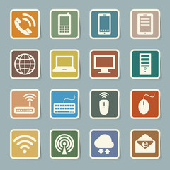 Icon set of mobile devices , computer and network connections.