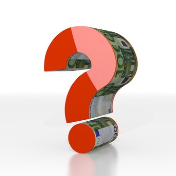 3d graphic of a undissolved question sign  with euro texture