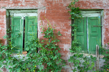 old windows in abandoned house