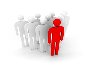 Group of schematic people with red leader on white