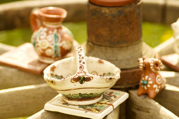 Folk clay tableware with ornate