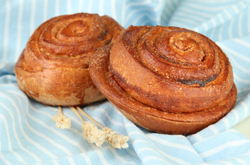Composition with buns, on color napkin, close up