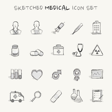 Sketched medical icon set